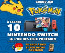 A gagner : 200 cadeaux Pokémon (10 consoles Nintendo Switch, 100 sacs à dos...)